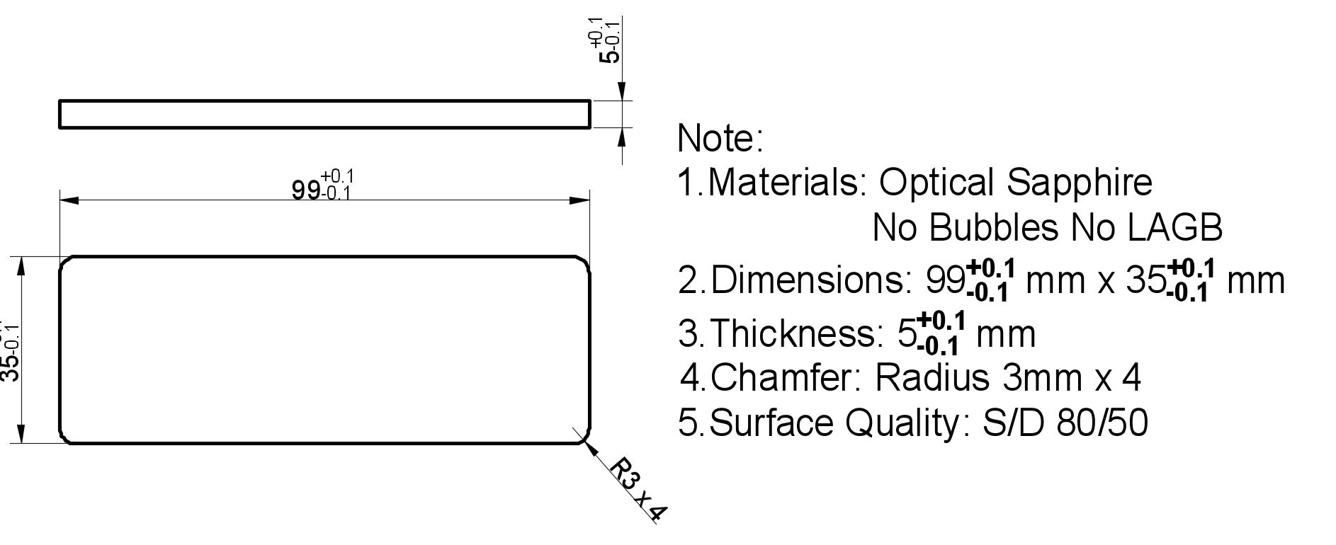 Rectangular Sapphire Window CAD